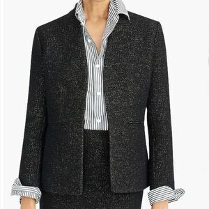 J.Crew Going Out Tinsel Tweed Blazer Jacket Black Wool Gold Metallic Sparkle 00